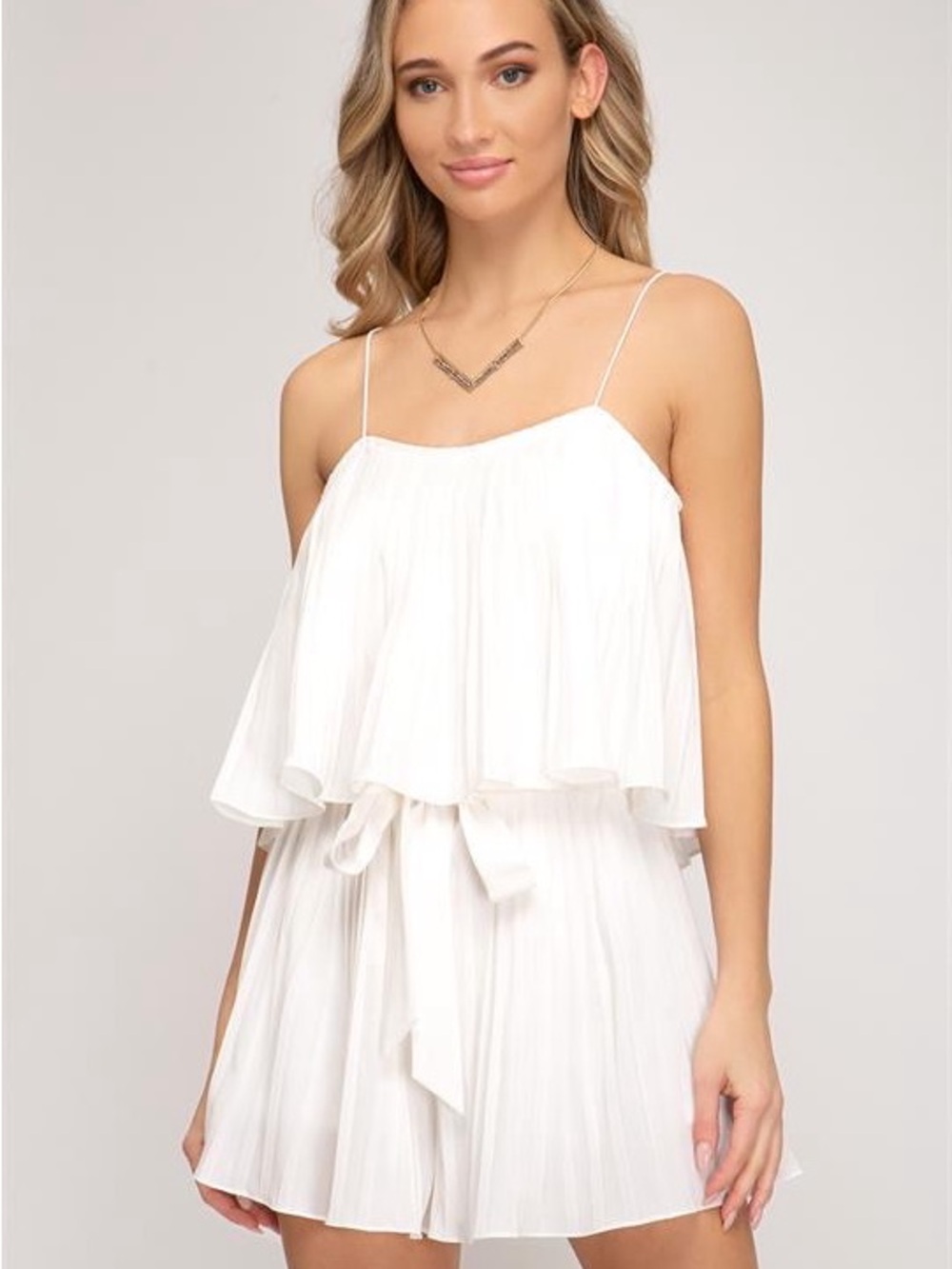 White Pleated Strapless Romper Bridal Size Large NWT